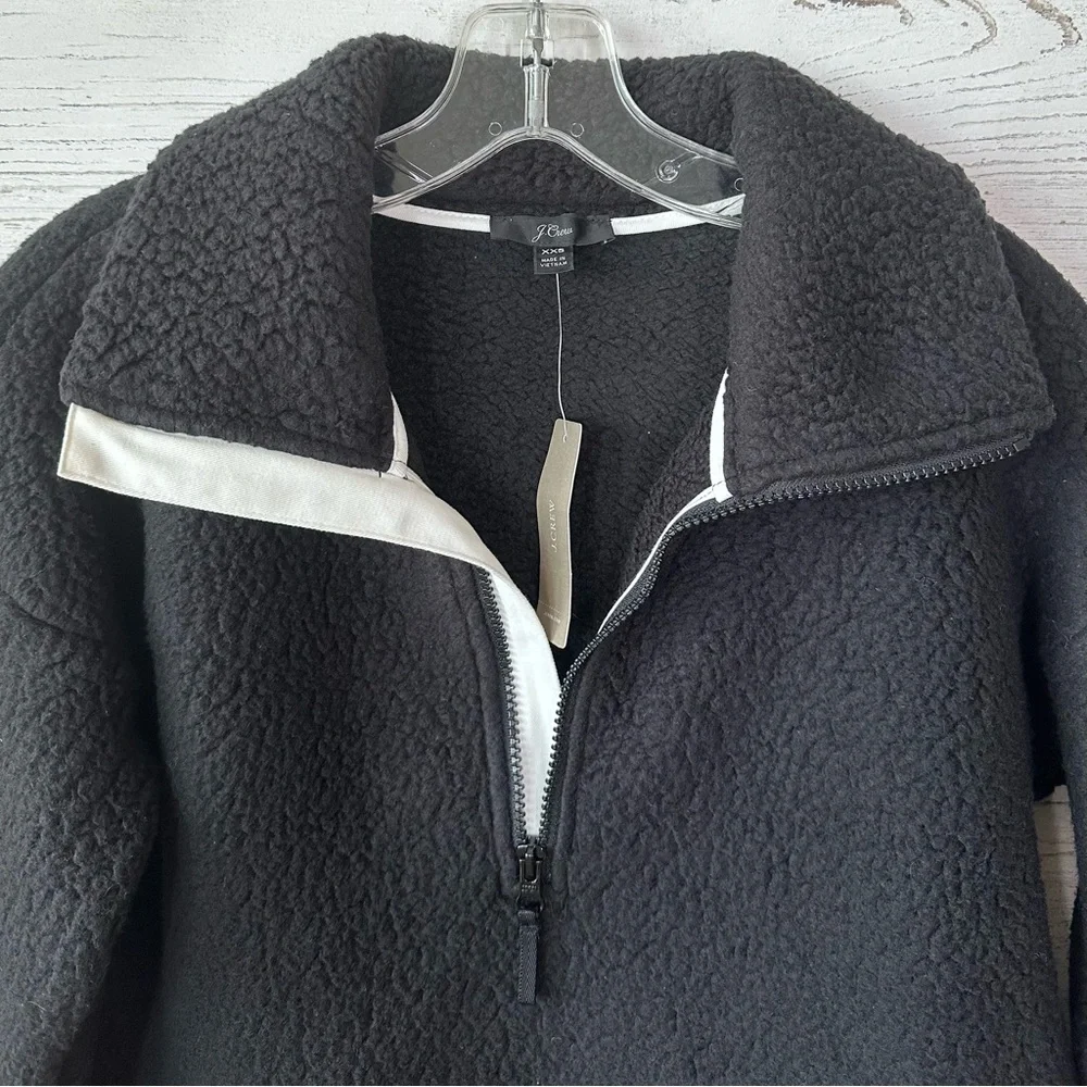 NWT J. CREW Polartec Women’s Fleece Half Zip Pullover Teddy Jacket Black XXS - Picture 2 of 9